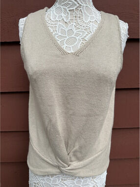 Apt. 9 Lightweight Knit Sweater Tank Top in Cream with Twist Knot Detail